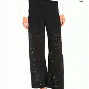 MEDIUM THEORY ALKES GHOST CREPE EYELET MEDIUM BLACK CROCHET ANKLE LEG PANTS